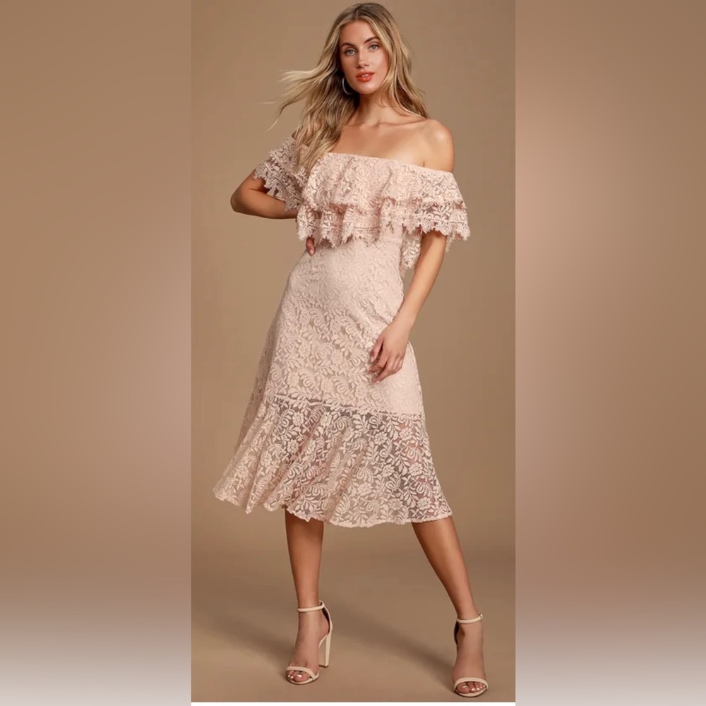 Lulu's Blush Lace Off-Shoulder Midi Dress
